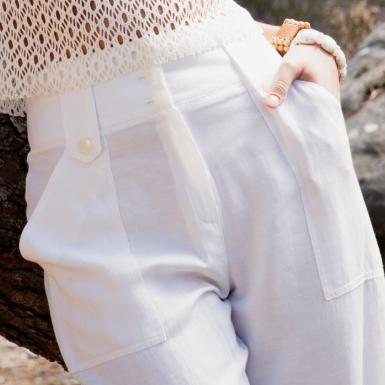 White linen high waist pants